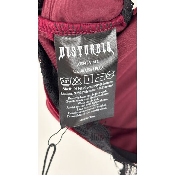 Disturbia Fallen Velour Cross Charm Bralette Womens Size 6 New Oxblood Red - Picture 9 of 10